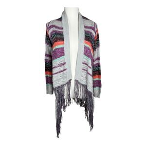 Cato Boho Colorful Striped Open Front Knit Cardigan Sweater Size Girls XL 18